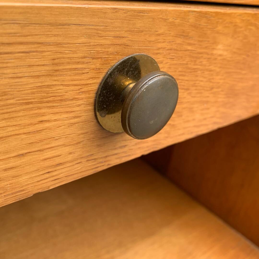 Solid oak compass feet bedside table 1950