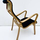 Vintage G.A. Berg “Torparen” Armchair, Oak, Black Sheepskin, Ottoman, 1960s