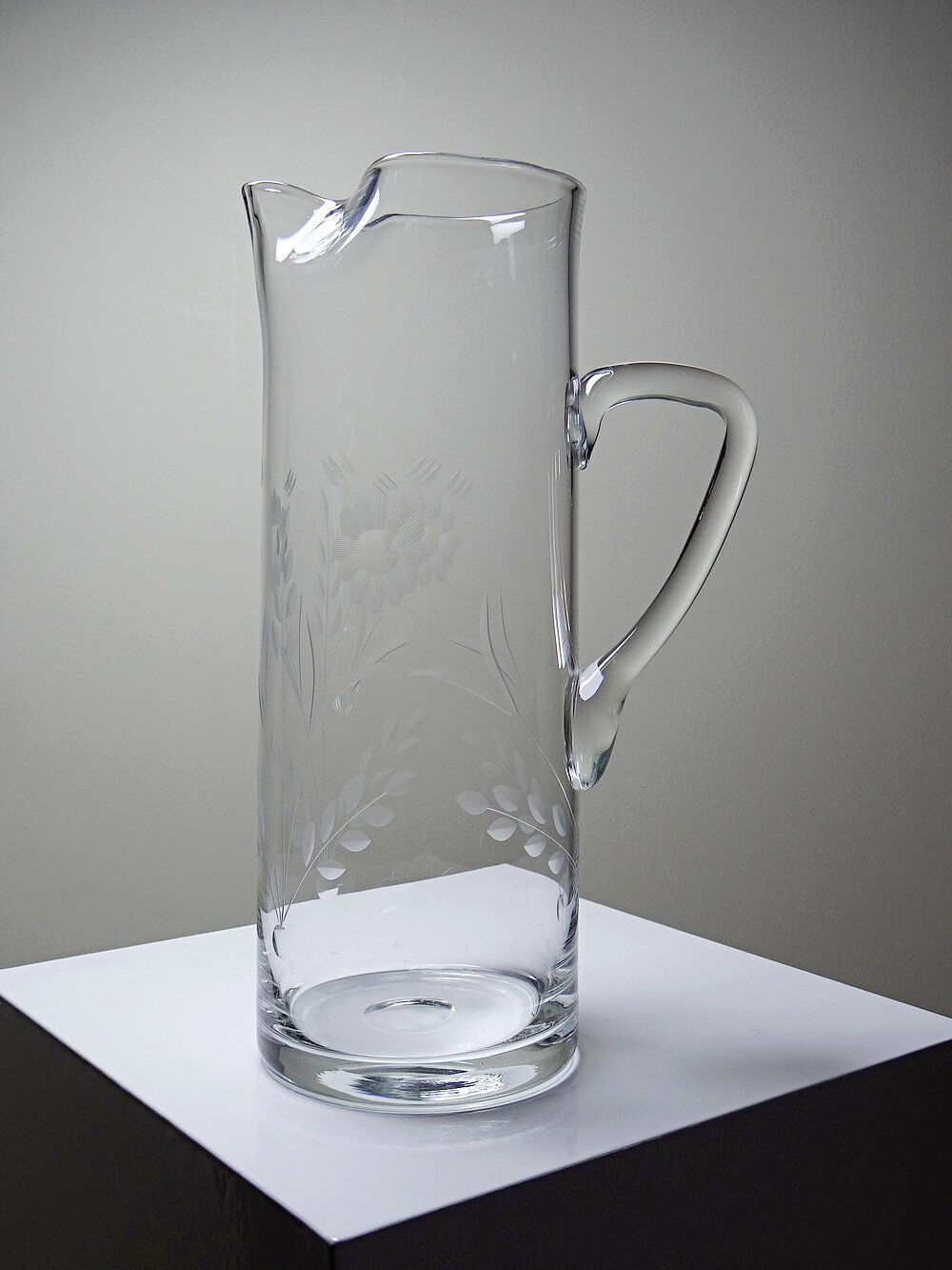 Old crystal/pulled glass pitcher engraved with floral decoration, Europe 1920-1930