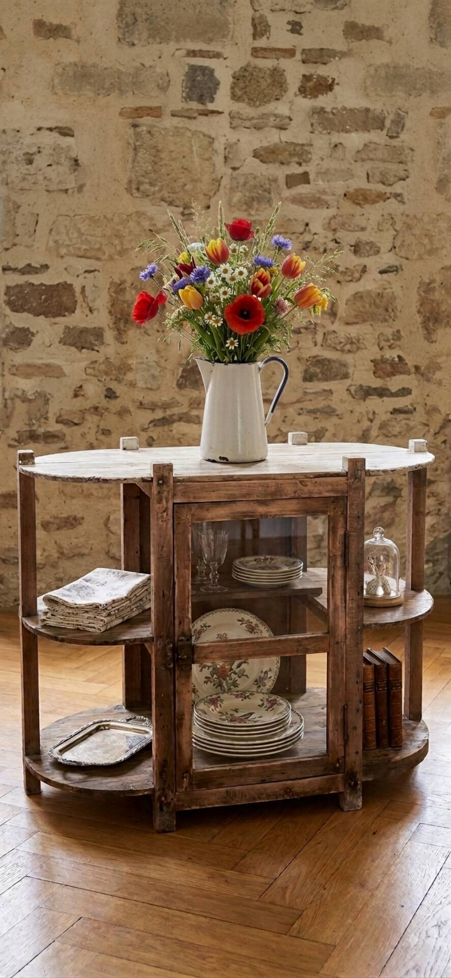 For sale: charming vintage country furniture made of raw wood / small crockery.