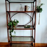 Large rattan and smoked glass shelf 1960