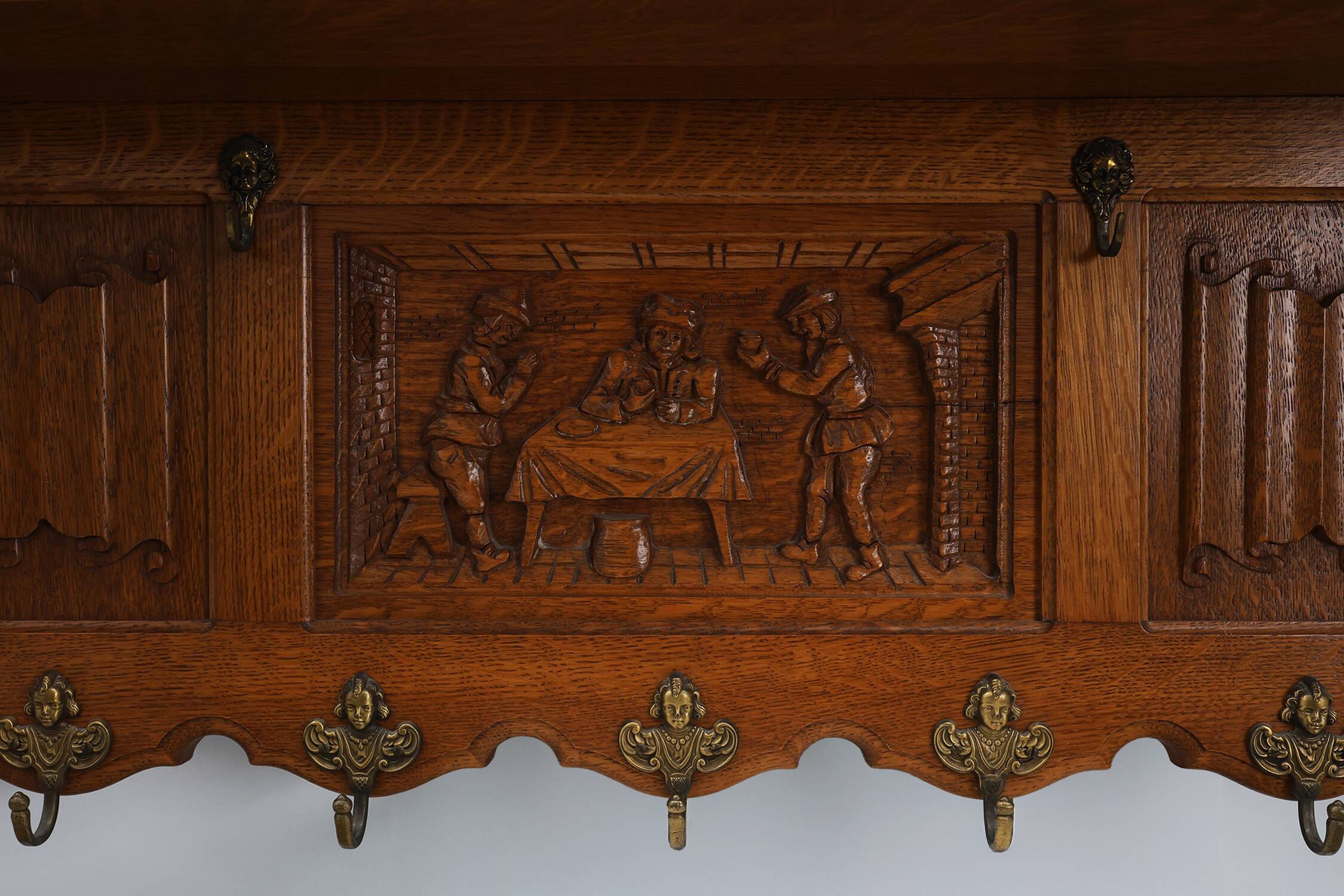 20th century Belgian Oak Coatrack in Baroque Bruegel Style