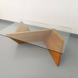 Vintage rectangular coffee table in solid elm and glass from the 80s