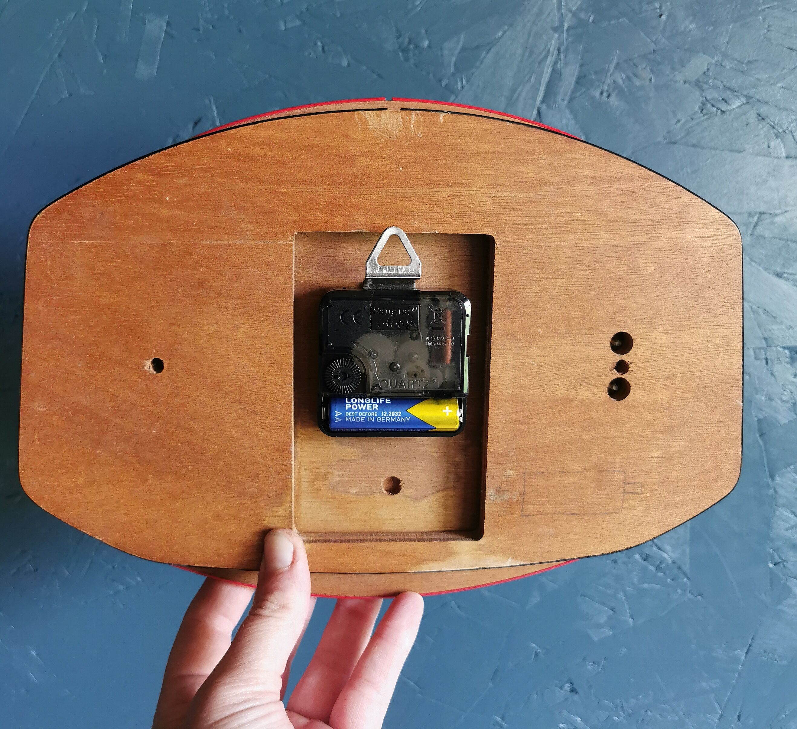 Vintage formica clock silent wall clock "Rouge Gris"