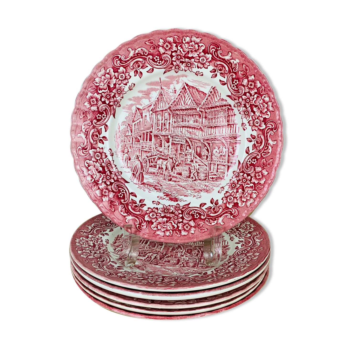 6 plates earth of iron red Royal Tudor model 17th century England ironstone