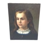 Huile sur toile portrait d’une jeune fille debut XX siècle