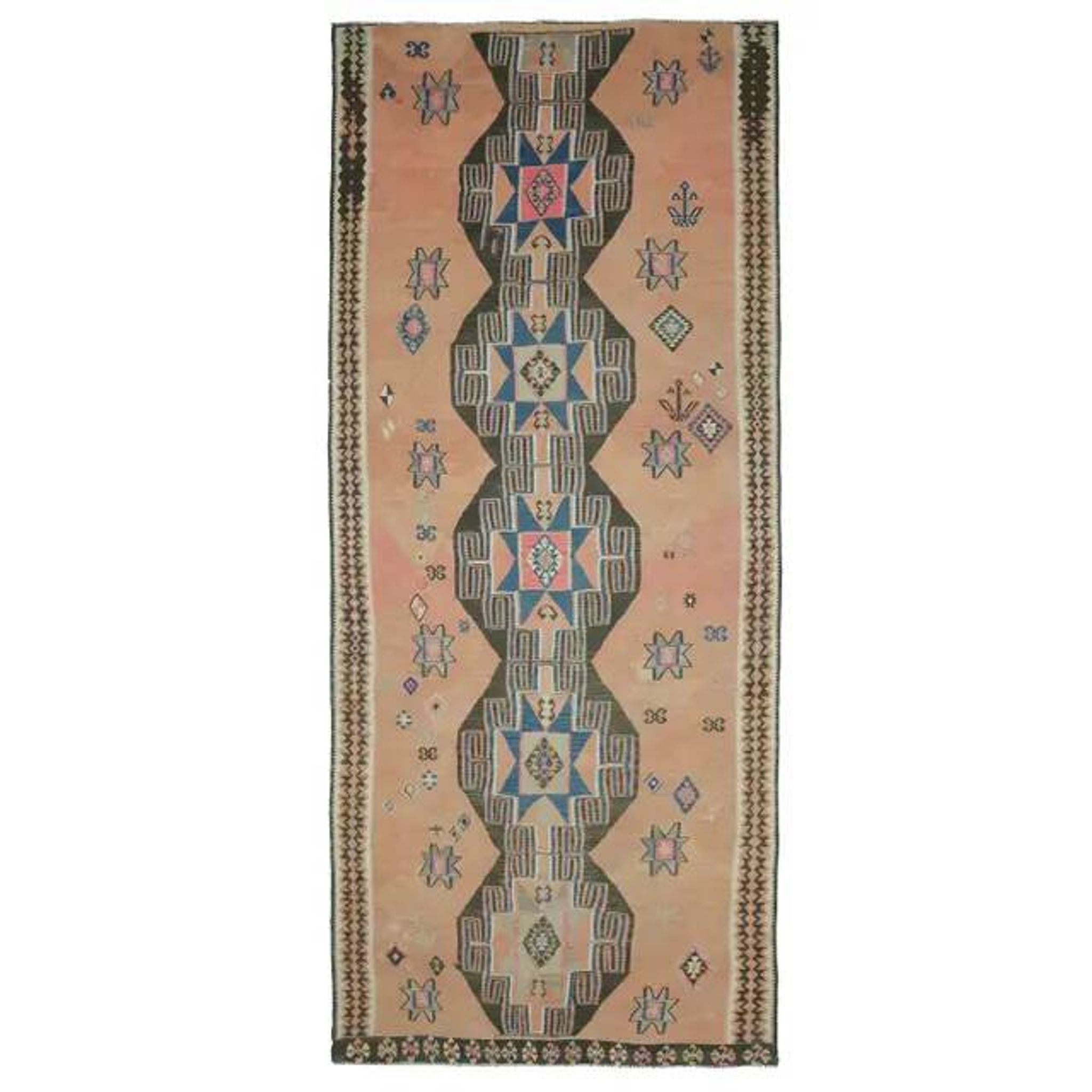 Vintage Turkish Oushak Handmade Cotton Orange Wool Kilim Runner Rug 170x404