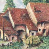 Tableau ancien huile sur toile ferme