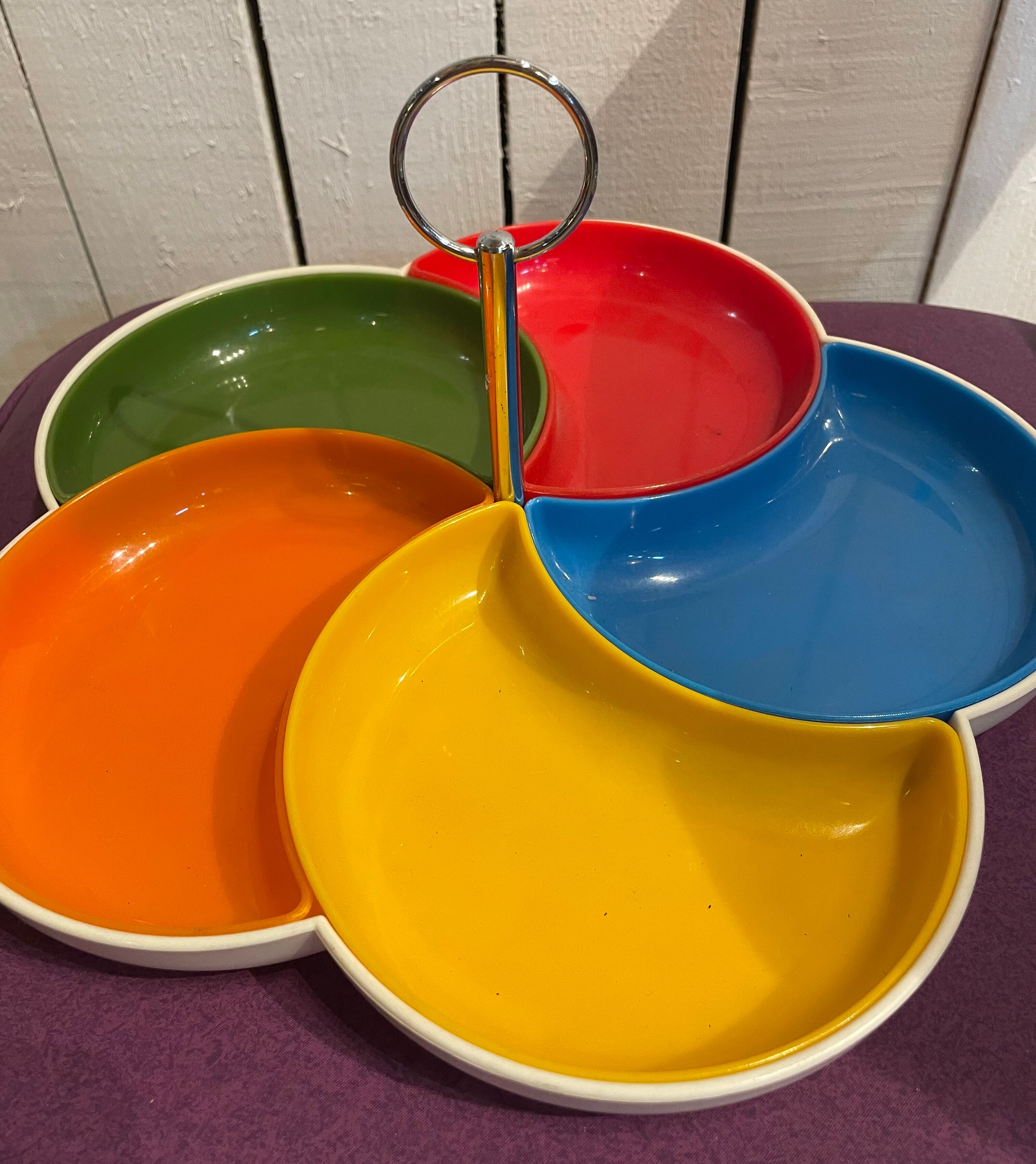 Multicoloured vintage plastic aperitif platter