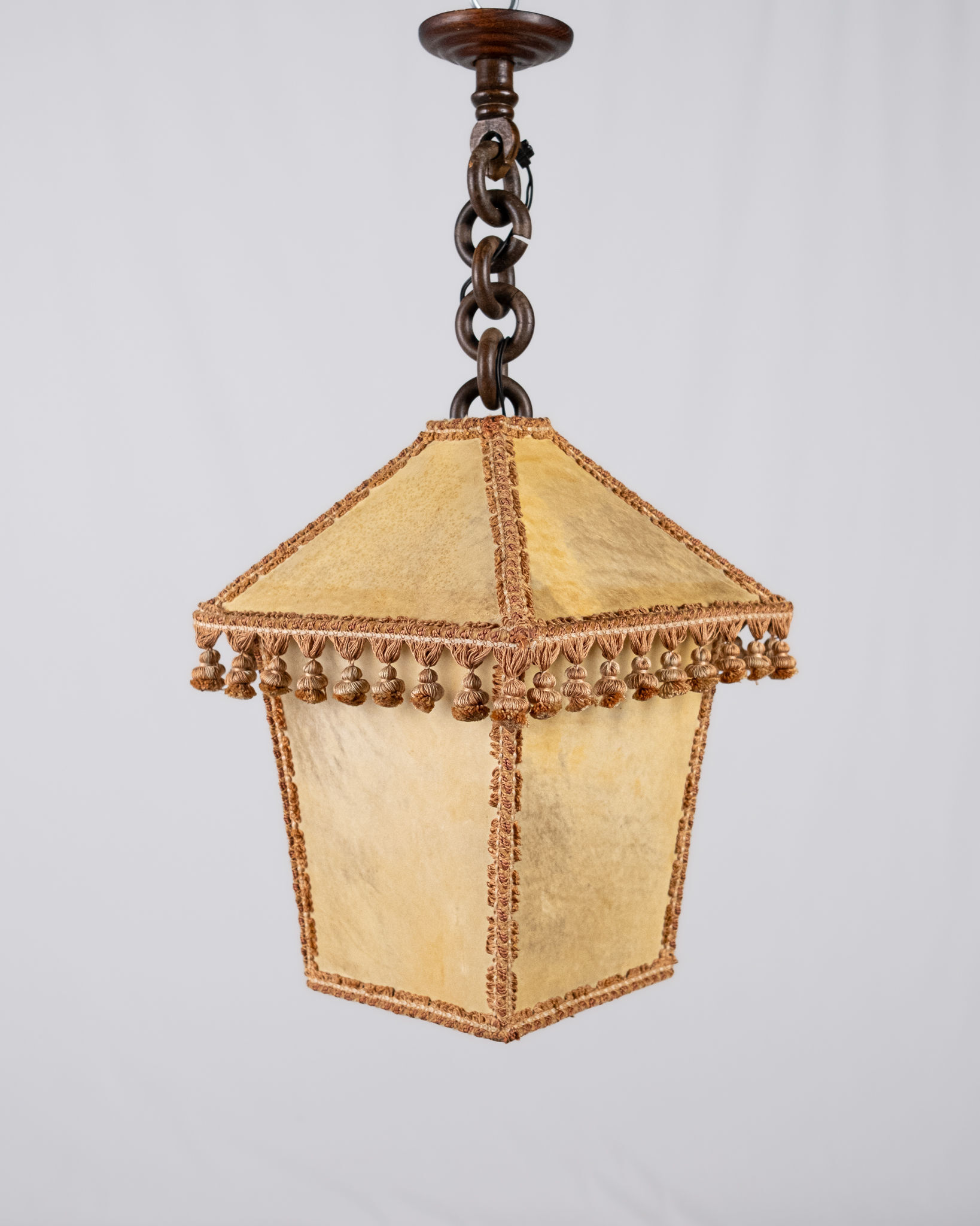 Suspension lanterne en parchemin et passementeries, France, 1960s