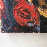 Toile huile ancienne fleurs