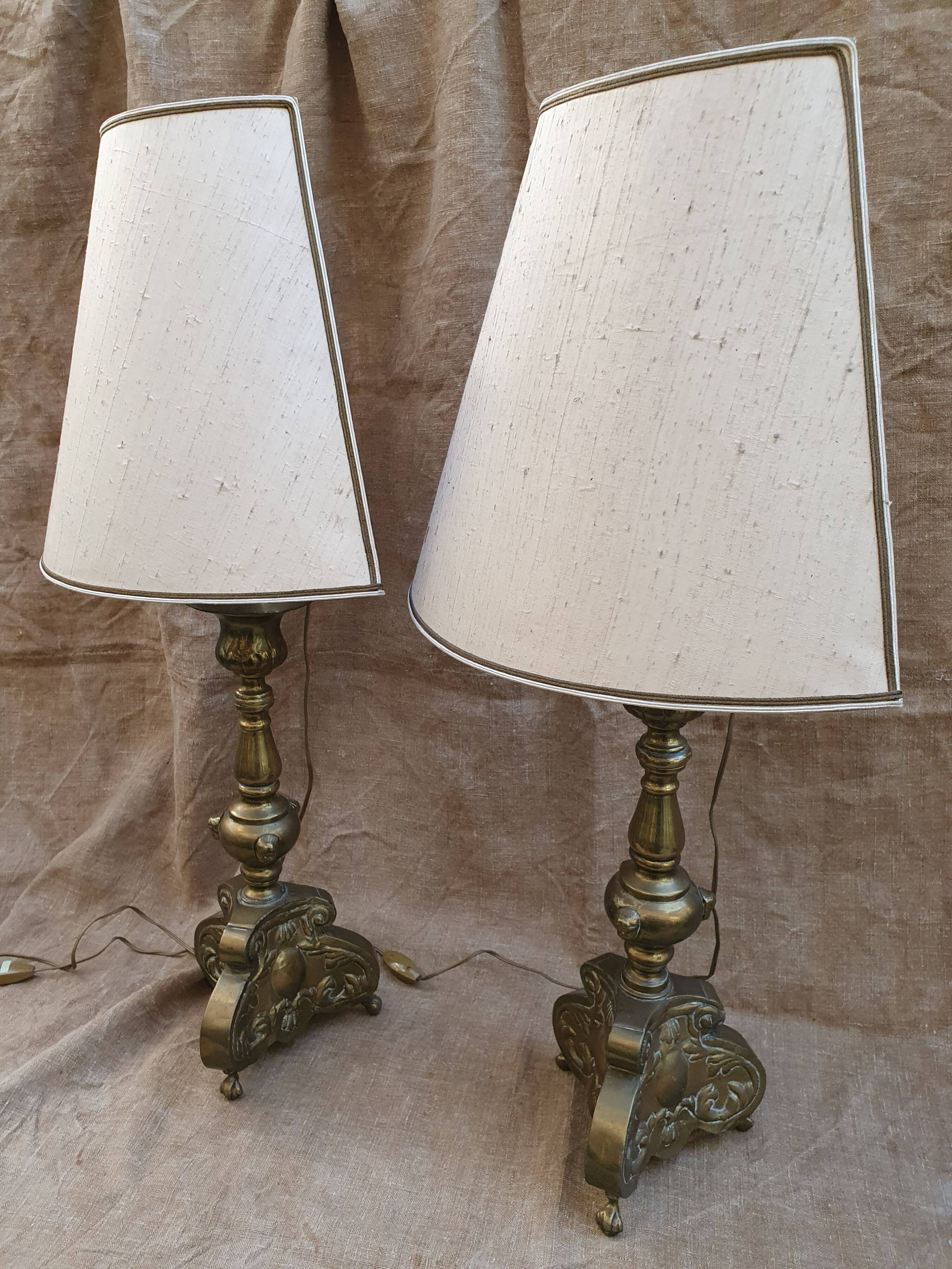 Pair of brass lamps xixème