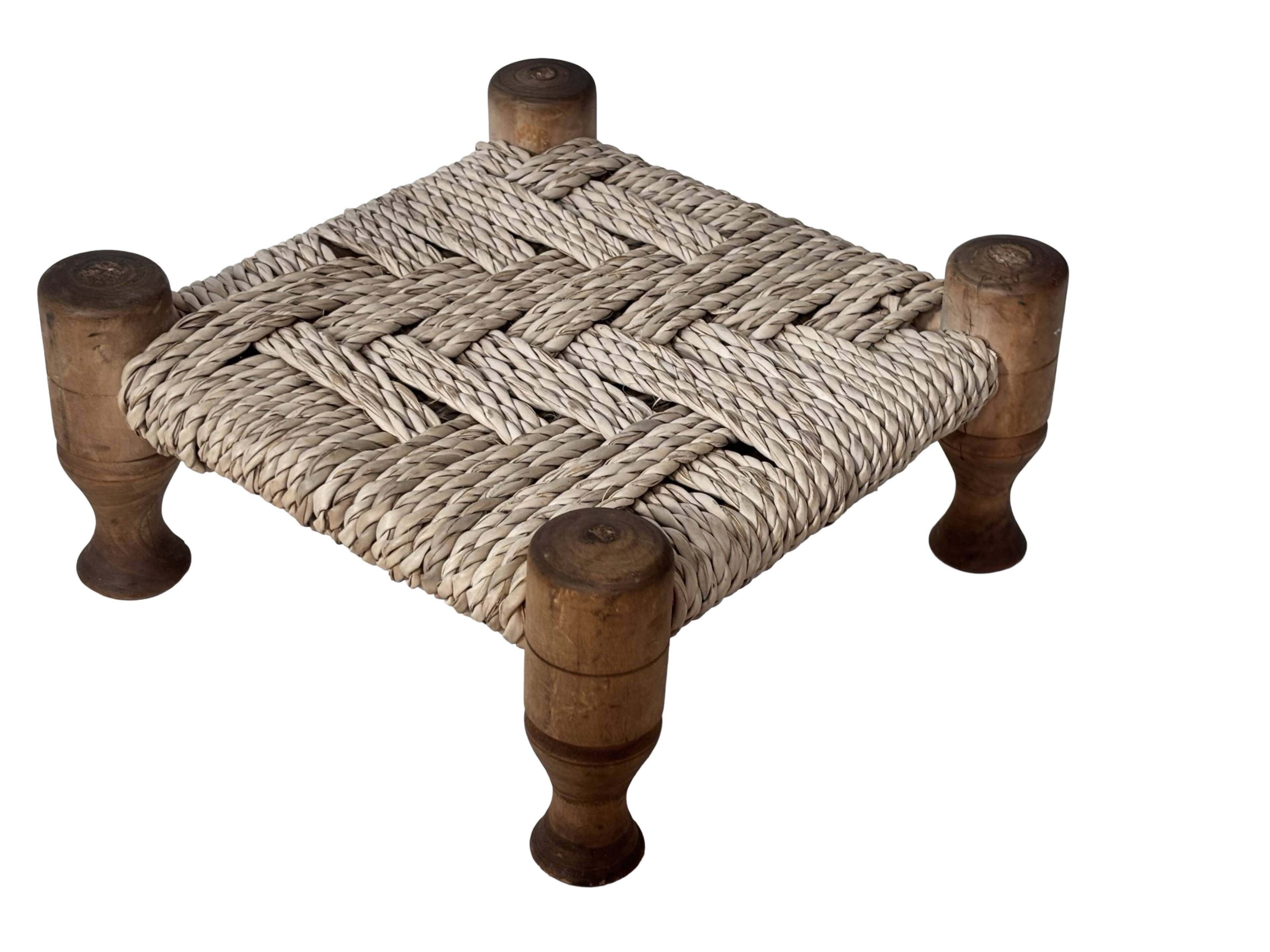 Vintage Footstool wood and rope, 1960s