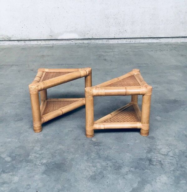 Handcrafted Bamboo Corner Table Set, 1970s, Set of 2