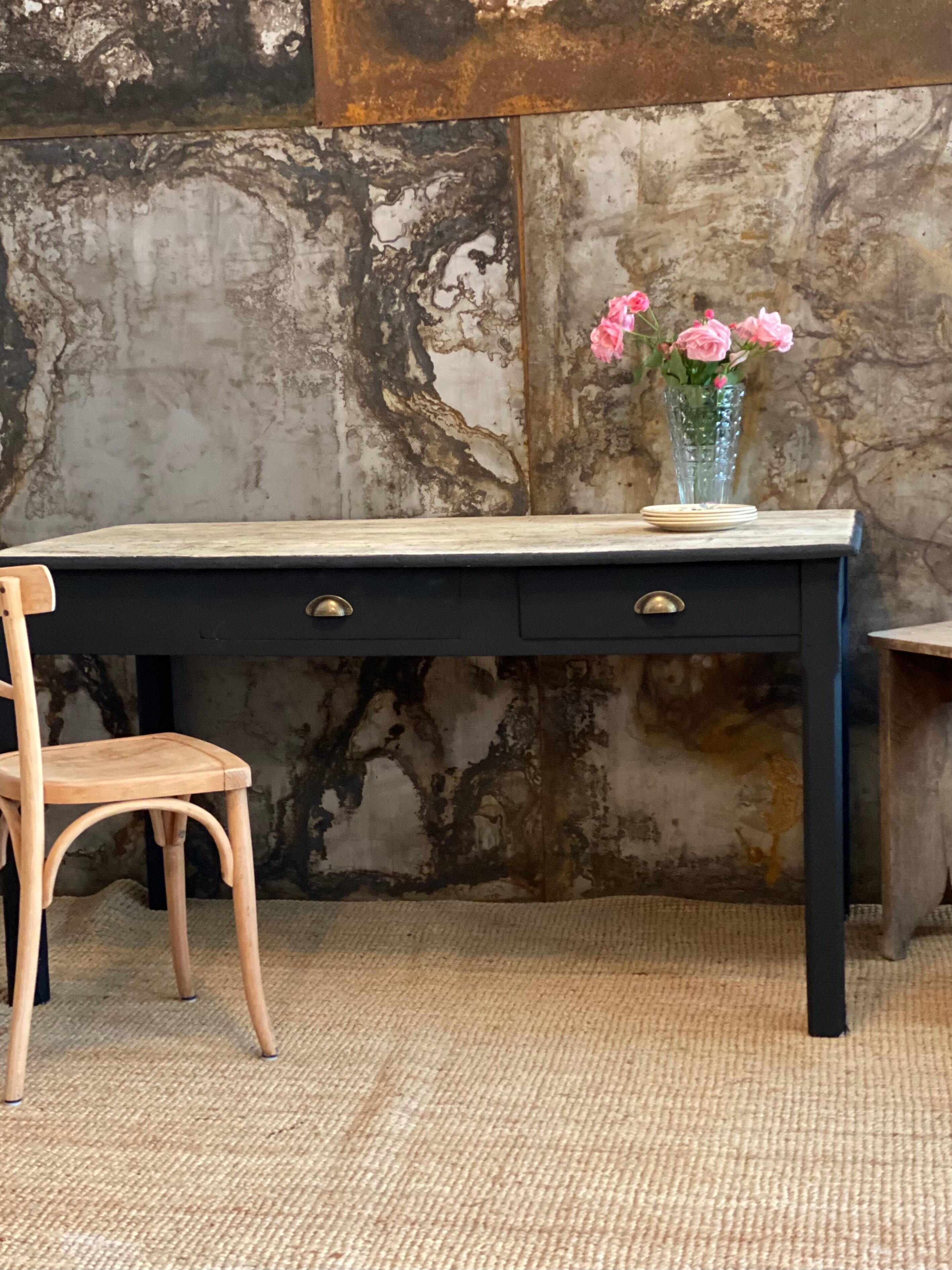 Farm table black charcoal & wood raw