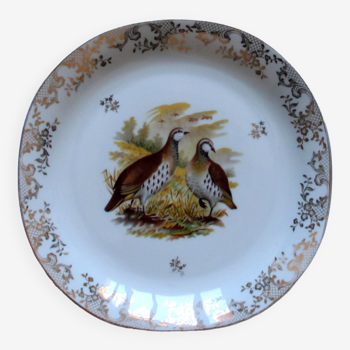 Lot de 8 assiettes plates porcelaine de Limoges modèle canard faisan perdrix faïence ancienne