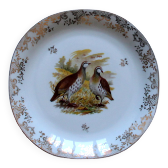 Lot de 8 assiettes plates porcelaine de Limoges modèle canard faisan perdrix faïence ancienne