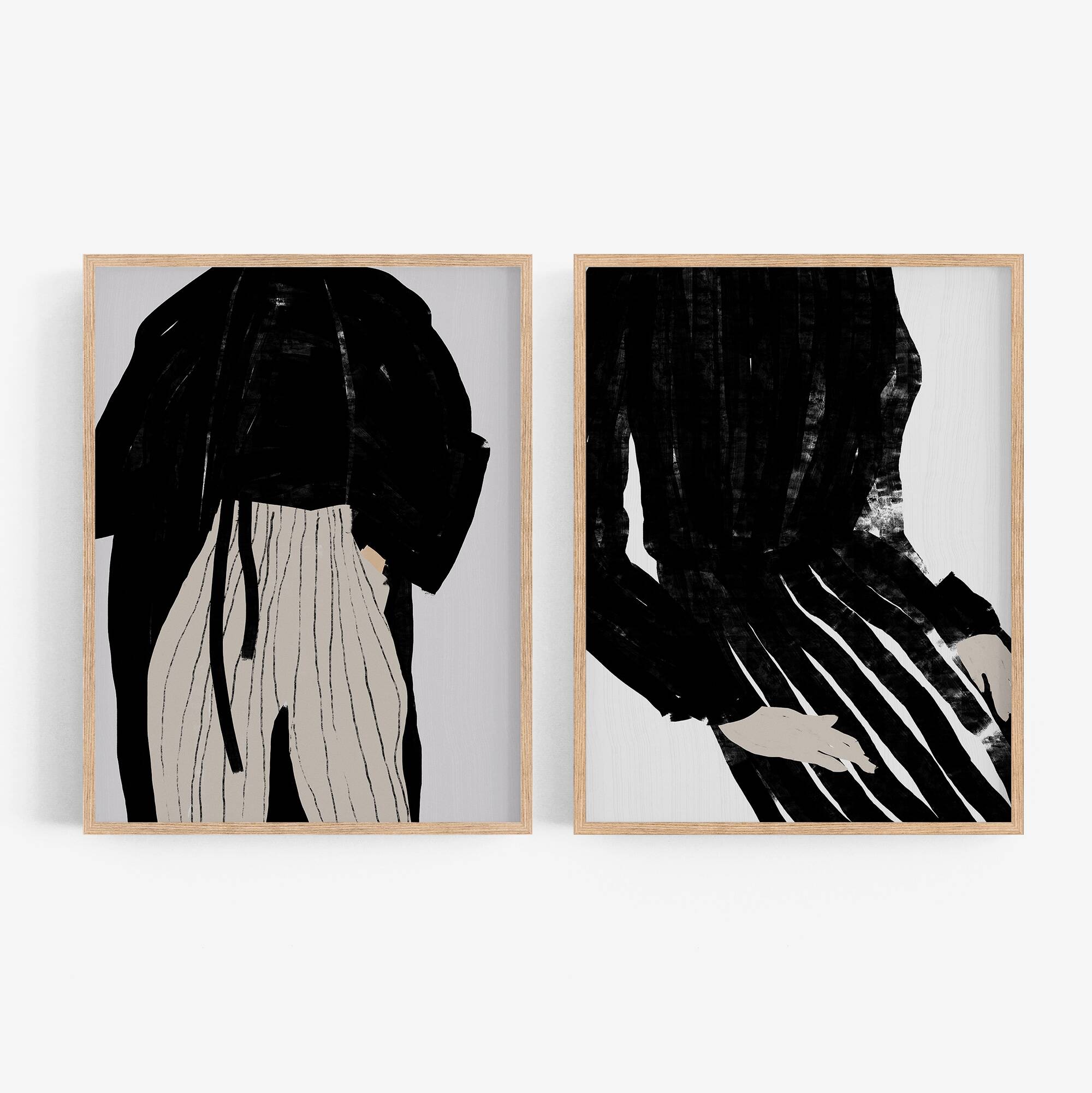 Pair of prints, female drawing set of two, 50x70cm