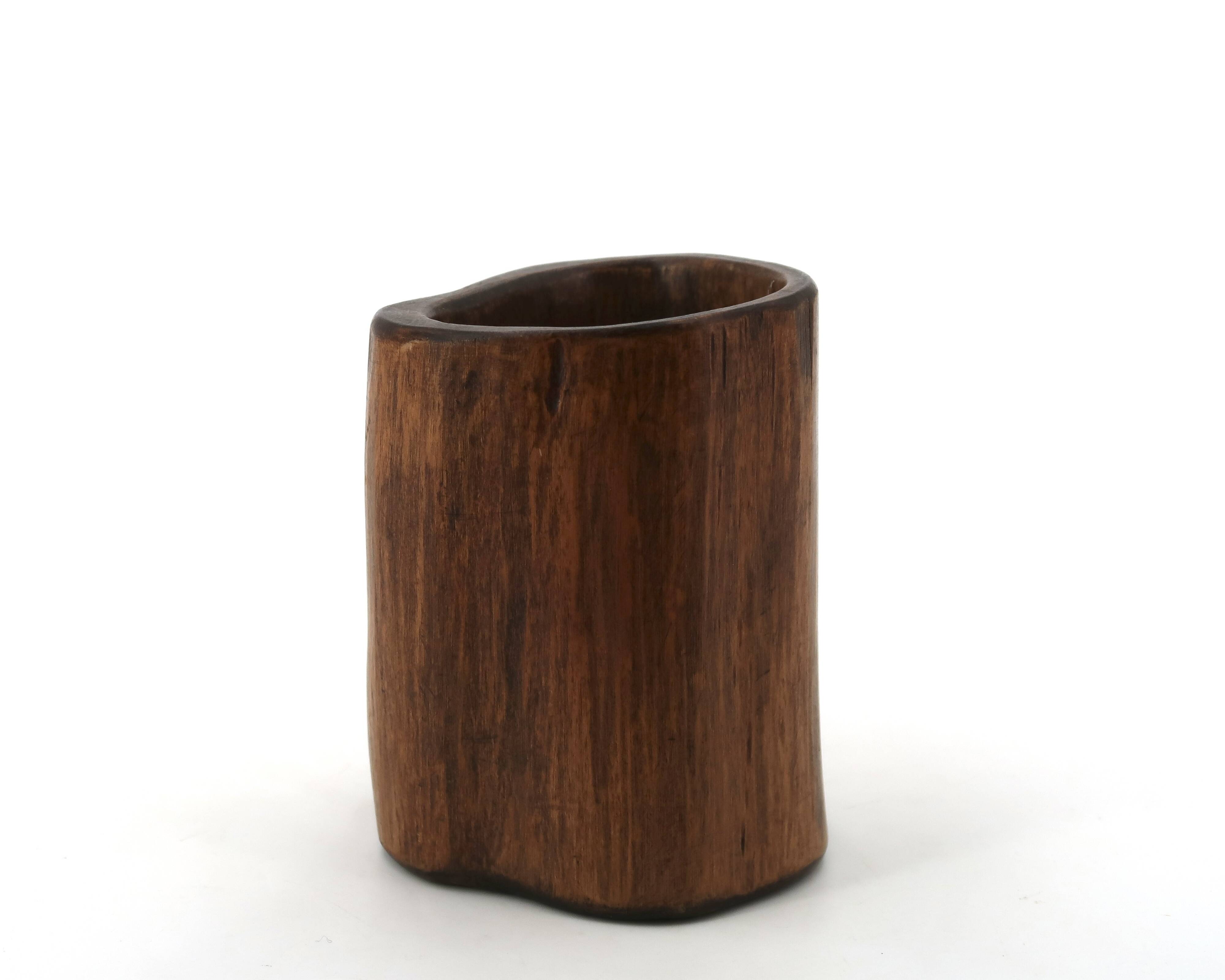 Small brutalist monoxyle vase in wood, 1970s.