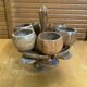 Rotating Display Stand 6 Egg Cups Olive Wood & Teak 1960s Vintage