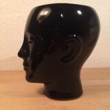2 black and white ceramic head vases, face