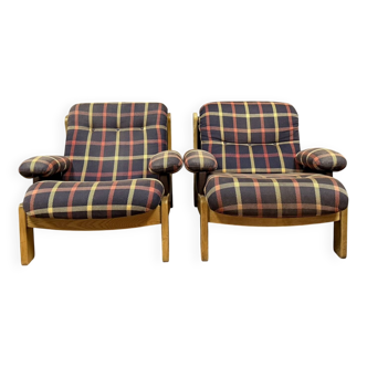Pair of vintage Scandinavian armchairs in solid elm circa 1970
