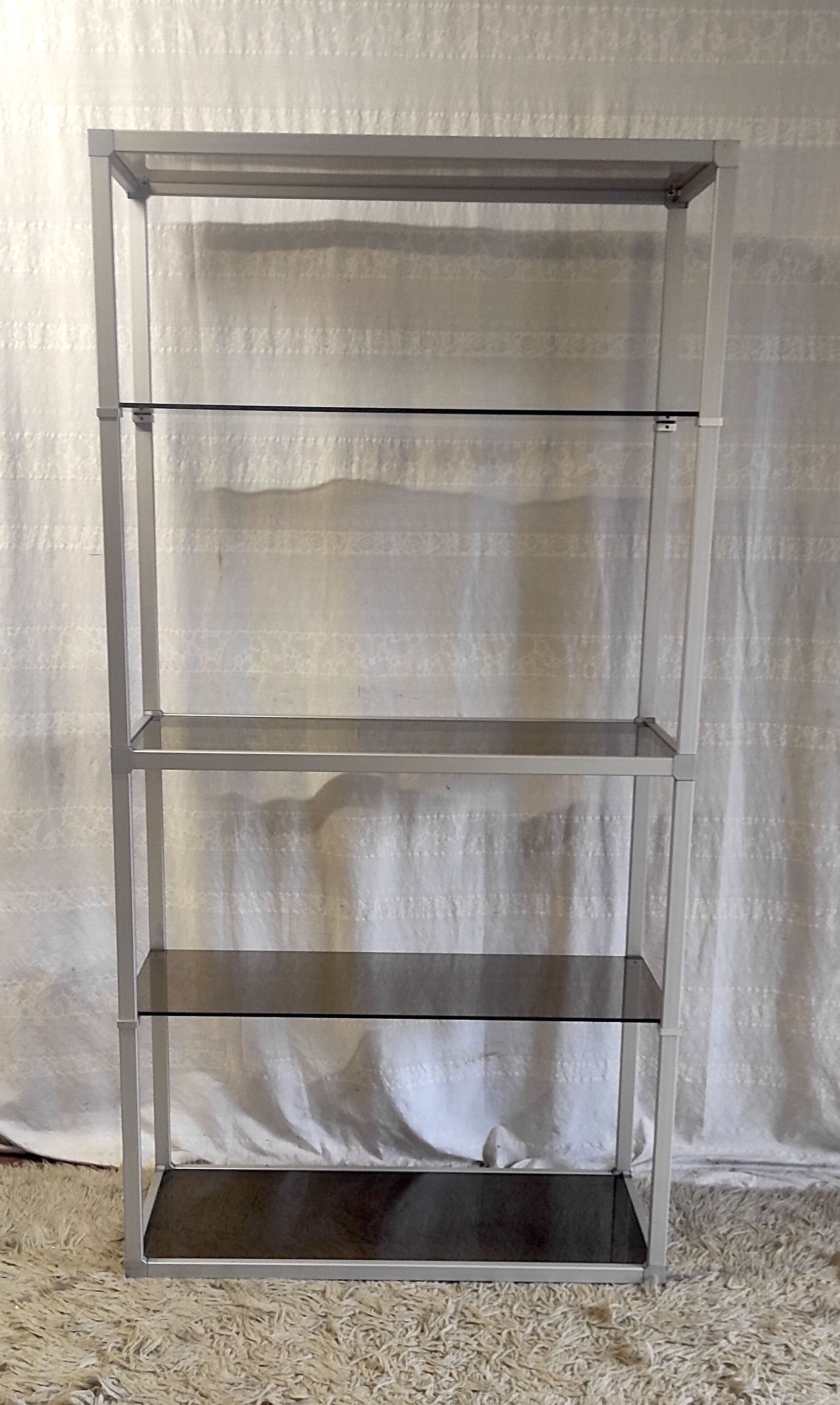 Design shelf in aluminum and smoked glass 70s/80s