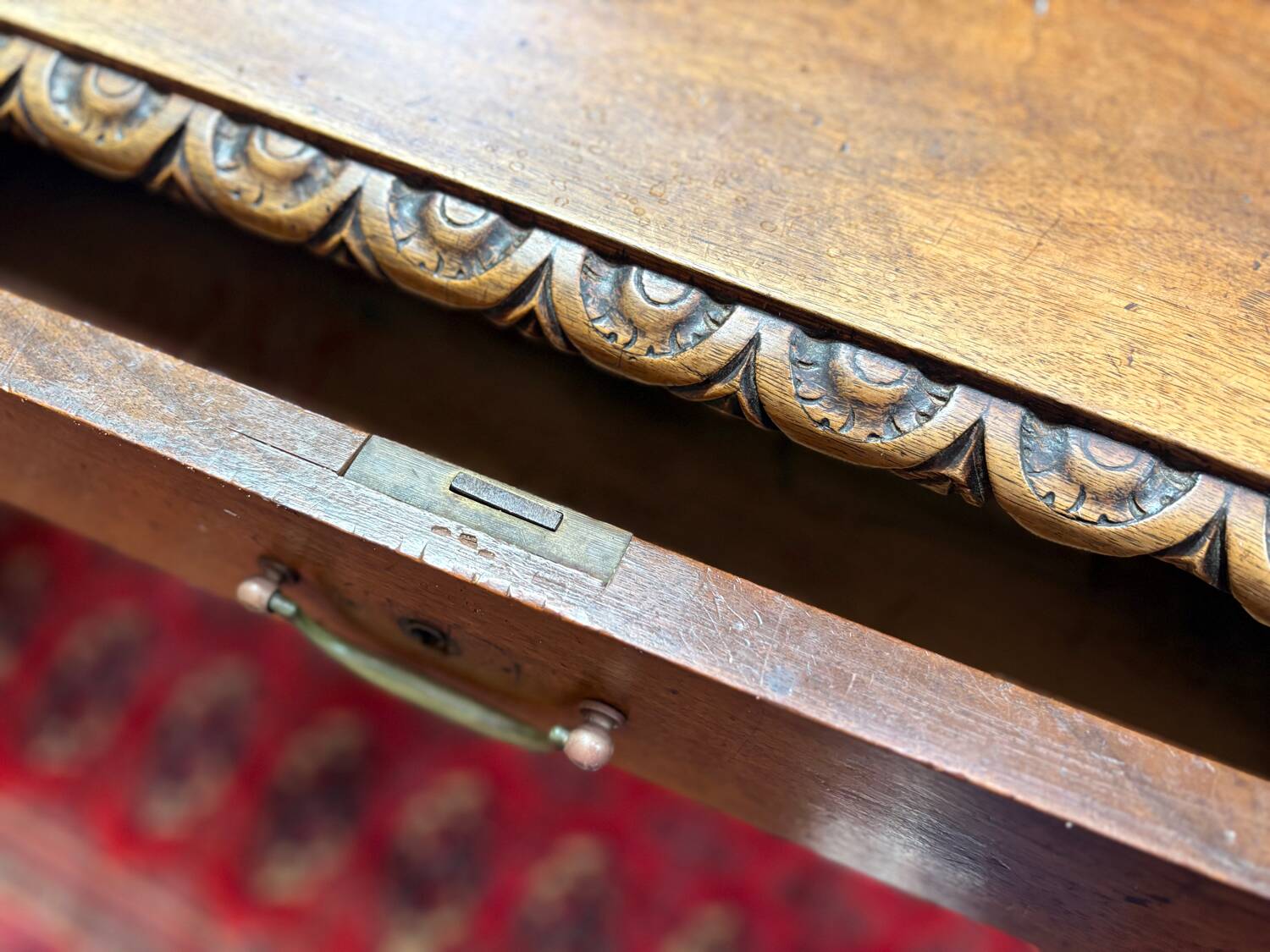 Large antique carved wooden desk in Renaissance style