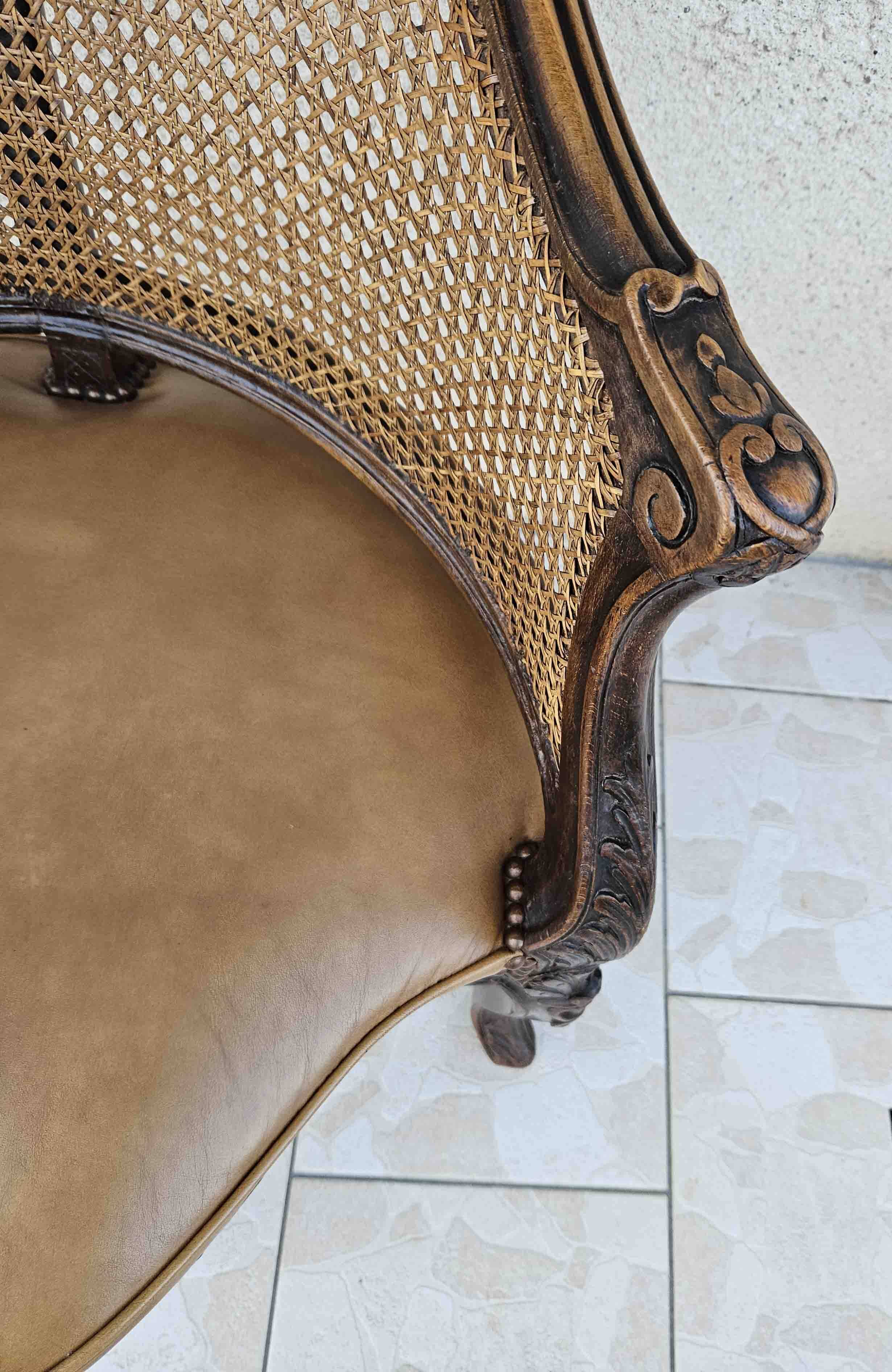 Louis xv office armchair, carved, cane, leather trimmed