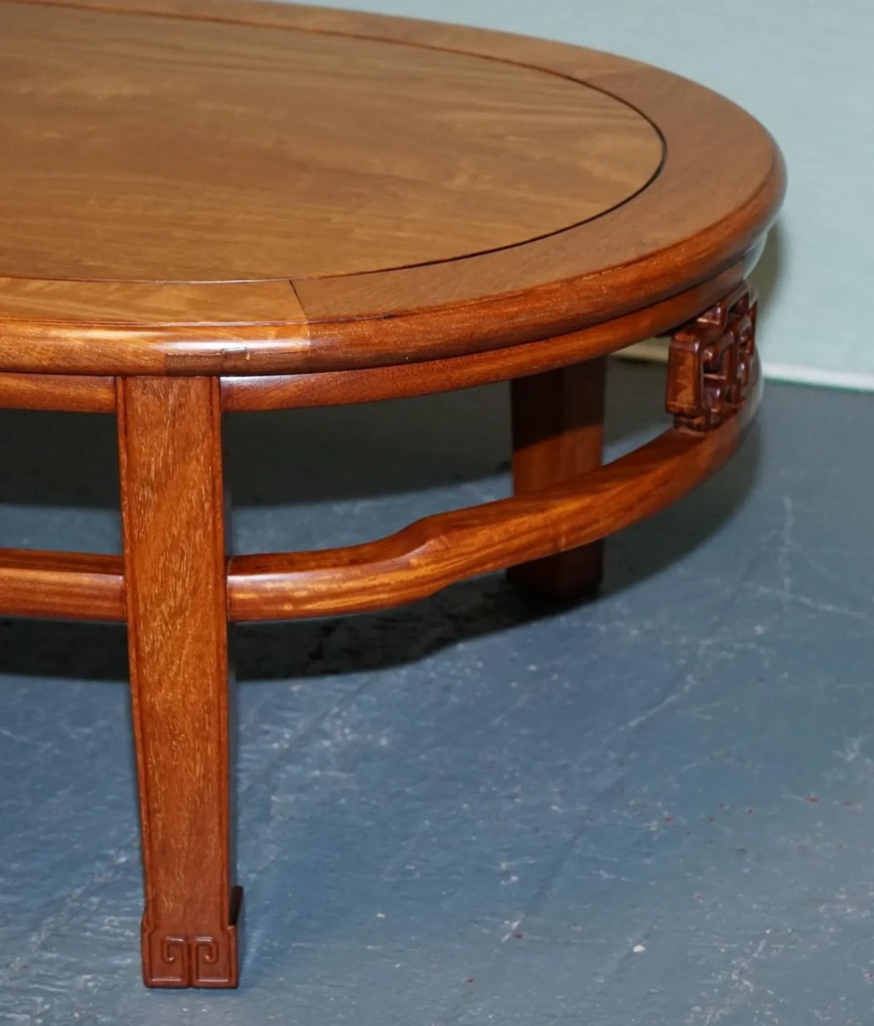 Vintage Oriental Low Table in Carved Brown Teak, China