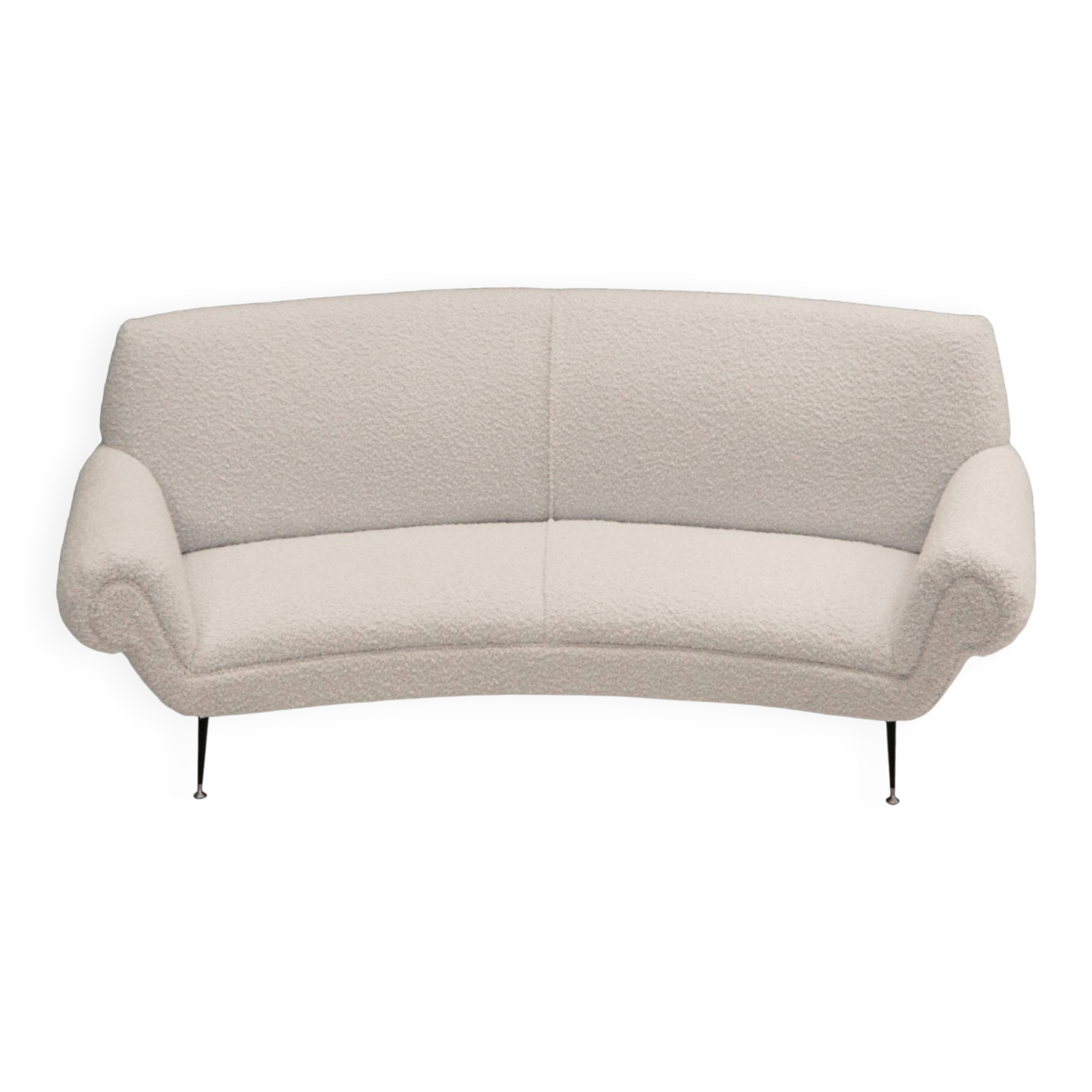 Mid-Century Gigi Radice for Minotti White Boucle Curved Six Legs Sofa