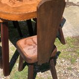 Ensemble table et 4 chaises brutalisme chêne et cuir 1960