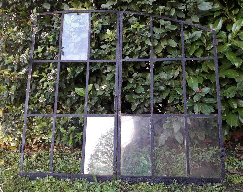 Industrial arched metal window L128xH114 19th century glass roof 2 leaves