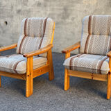 Pair of armchairs from Les Arcs in pine and wool 1970