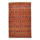 4x7 Red Orange Striped Handmade Wool Kilim Rug