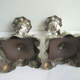 2 silver metal candlesticks, Louis XV style, 1900 era
