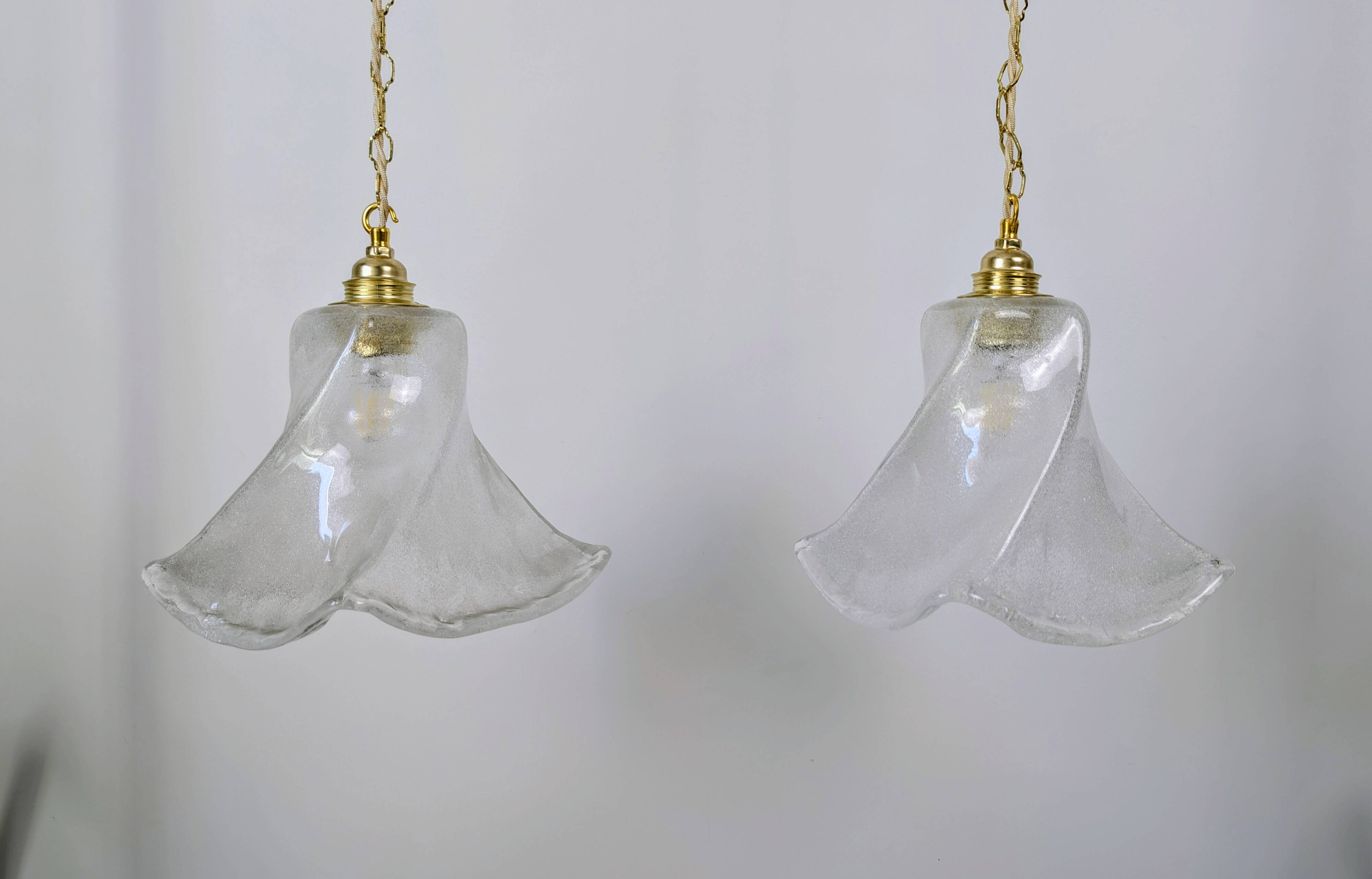 Pair of granite glass and brass pendant lights – poetic elegance
