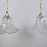 Pair of granite glass and brass pendant lights – poetic elegance
