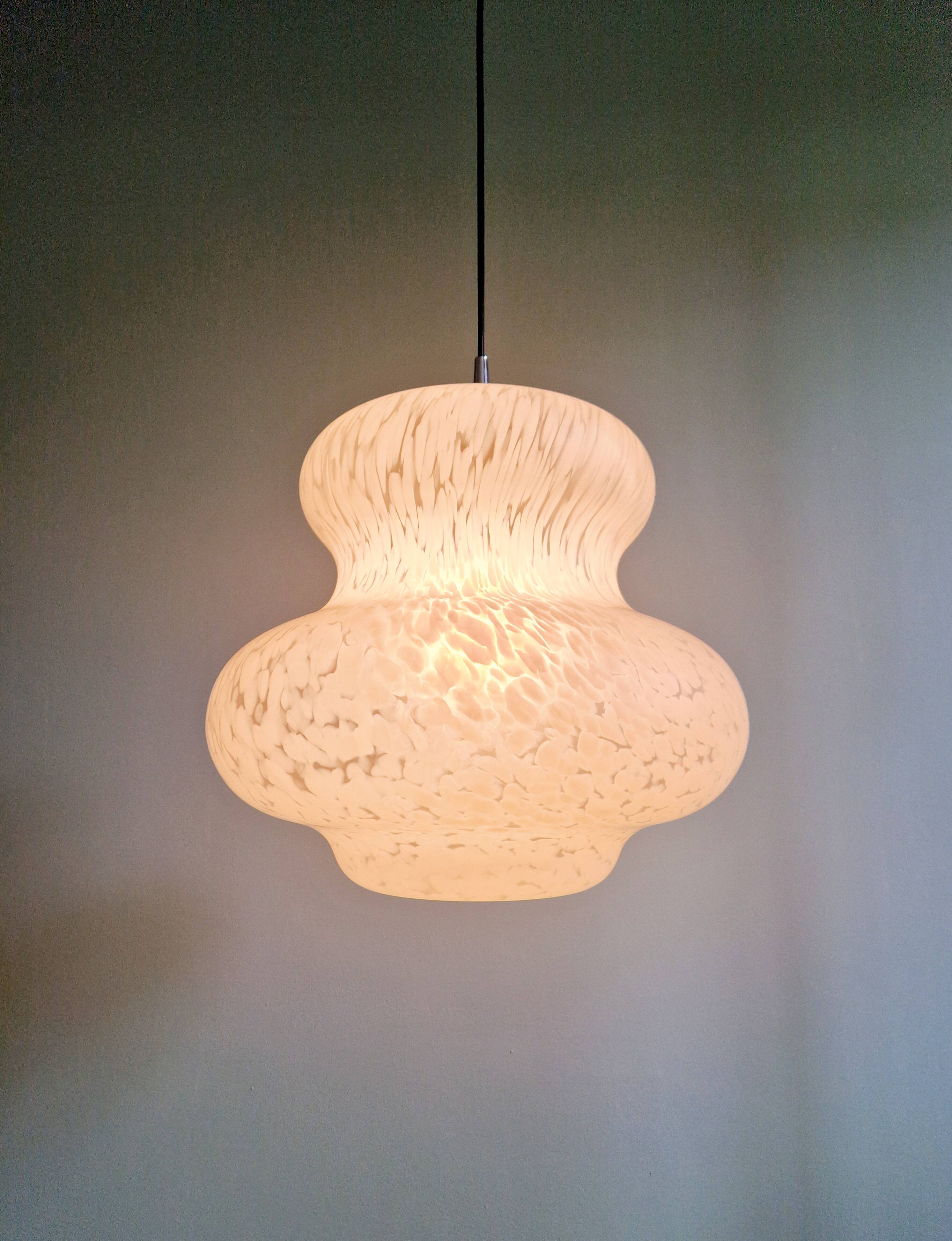 Large Space Age pendant light in speckled glass, Peill & Putzler, 1970s