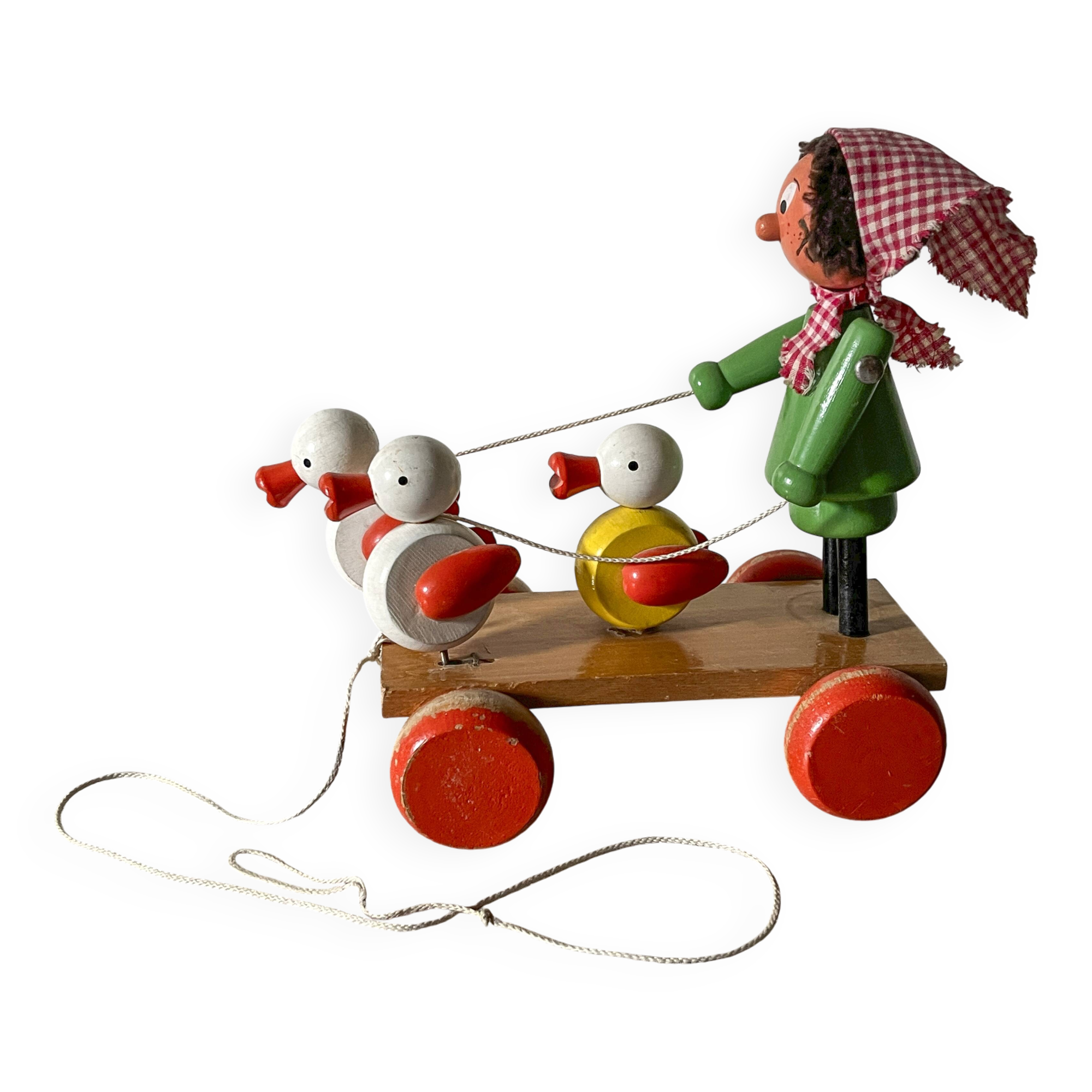 Boîte Jouet Ancienne – La Fermière Et Ses Canards – Miniature Carton/bois – Rare