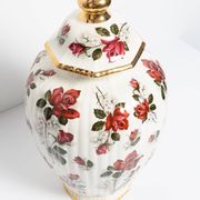 Large hand-painted ceramic vase with roses, sweet box, 20th century, Belgium, 1960s.
