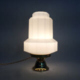 Skyscraper lamp in opaline and brass foot. Globe Art Deco