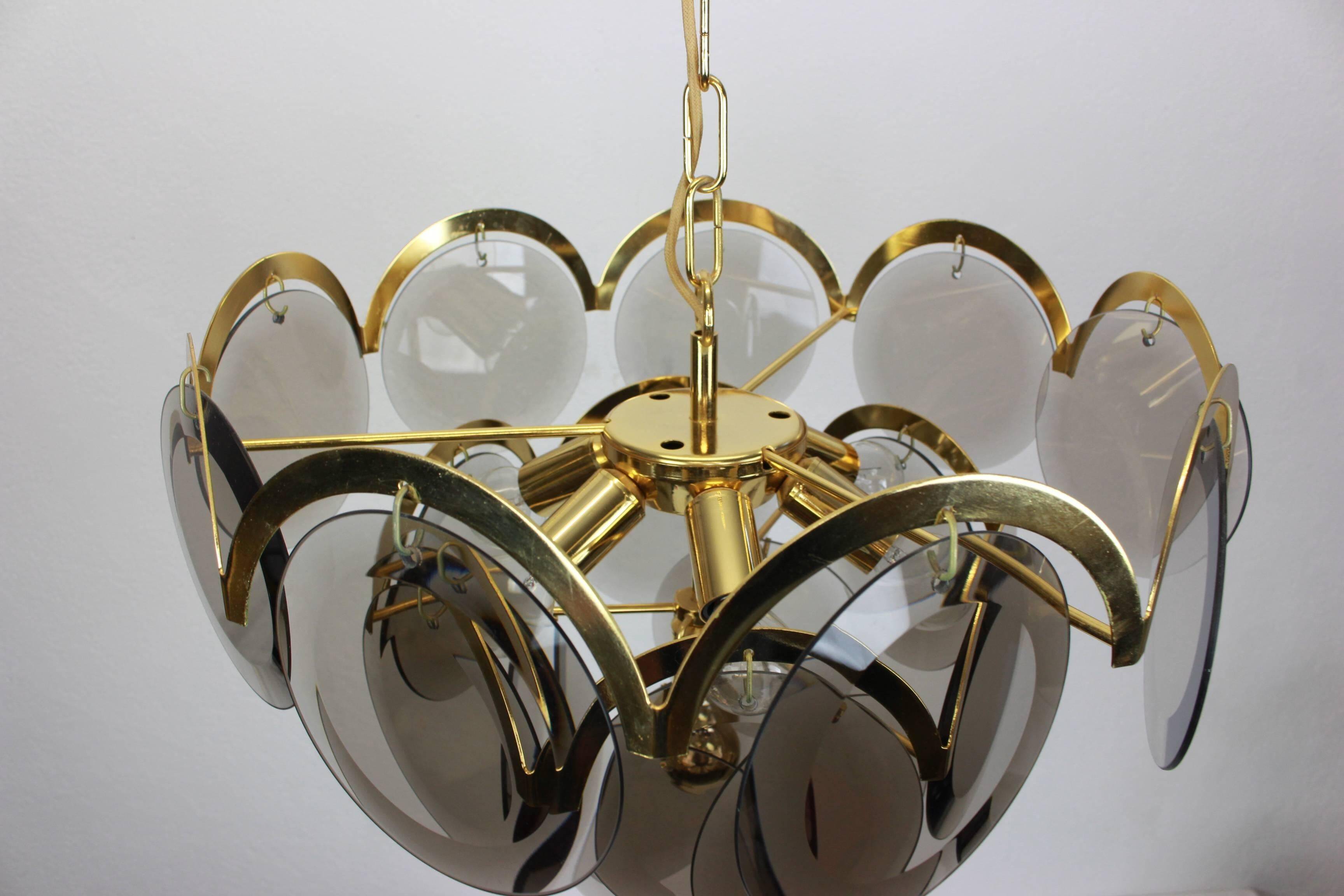 Smoked glass chandelier Vistosi, Italy, 1960s