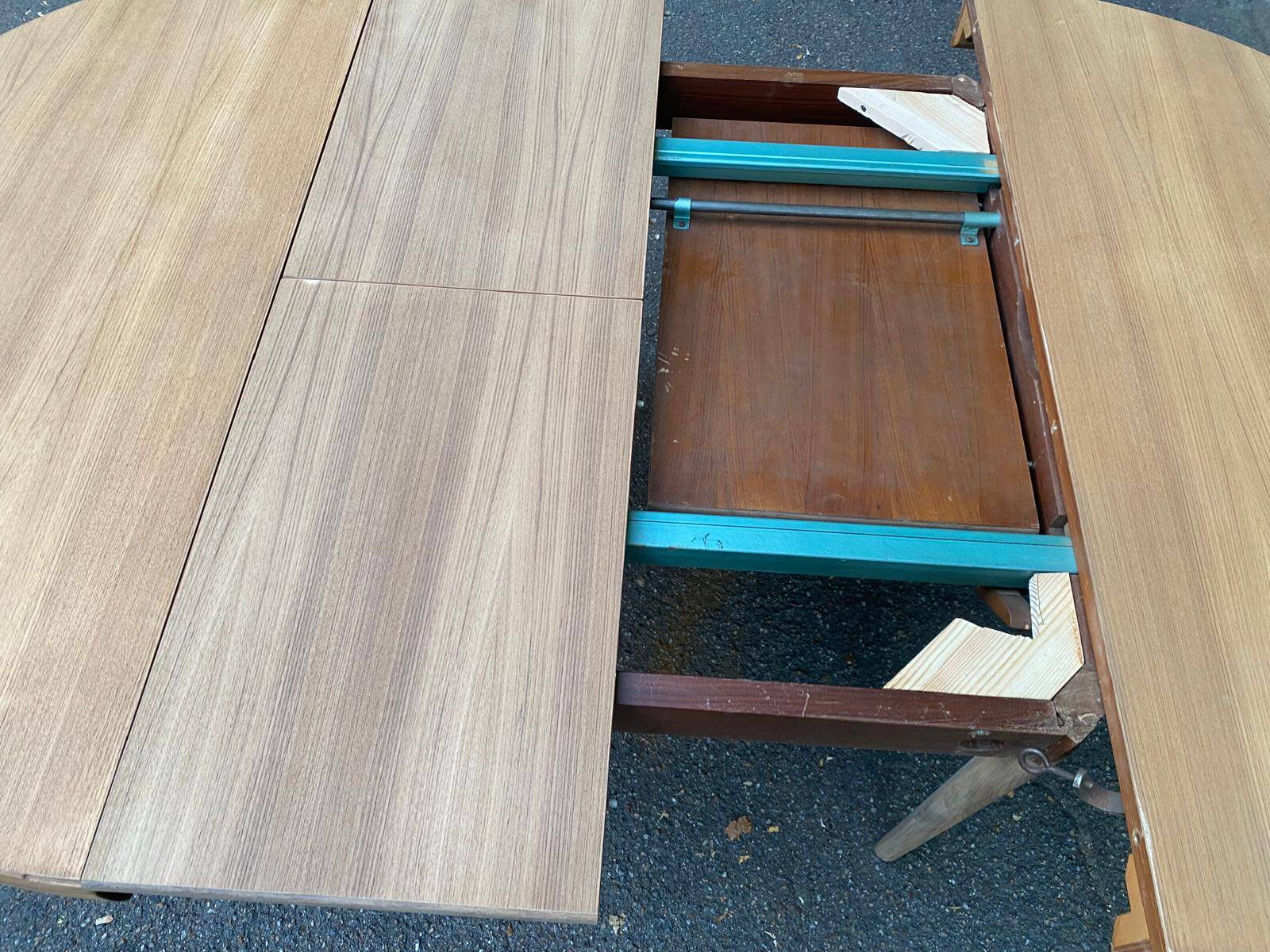 Authentic Scandinavian round table BAUMANN stripped in raw teak 1960