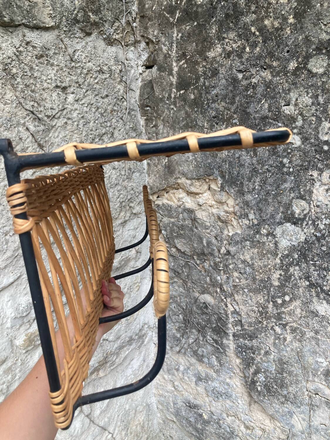 Vintage rattan wall coat rack
