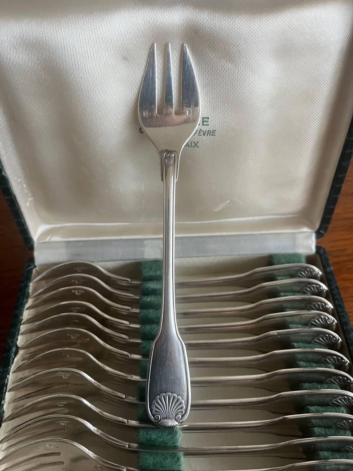 8 Silver-Plated Oyster Forks Shell Pattern Christofle