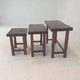 Set of 3 Brutalist Wooden Nesting Tables, Holland 1960s