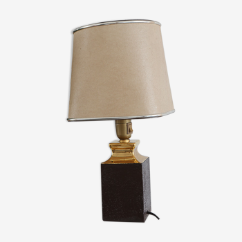 Brown and gold ceramic lamp with lampshade