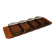 Teak Cabaret tray with four smoke coloured glass bowls, Danish and produced by Wiggers 1970s.