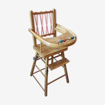 Chaise haute enfant en bois vintage